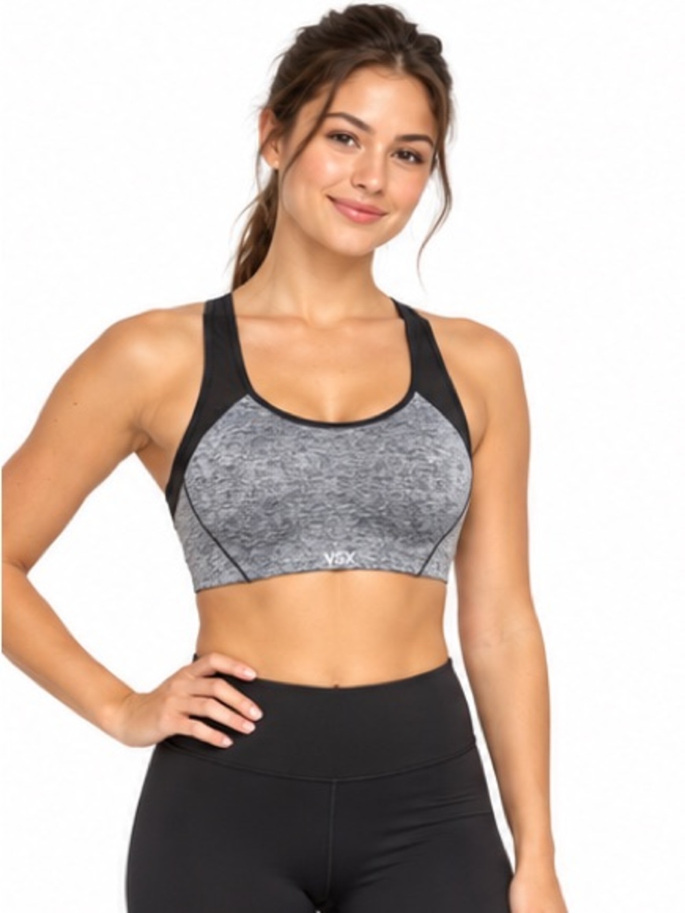 Victoria’s Secret VSX Sport Sports Bra 38C Grey Black Crossback High Support